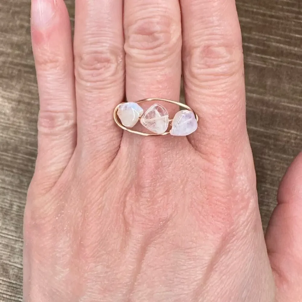 copper ring Rainbow Moonstone wire wrap size 7